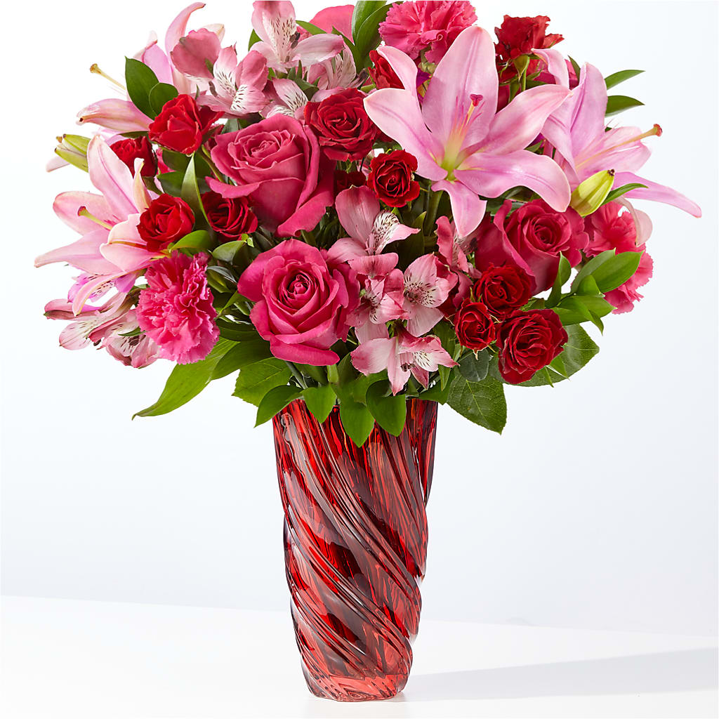 In Love Bouquet with Luxe Swirl Vase – Marshall Floral Llc, Marshall MO