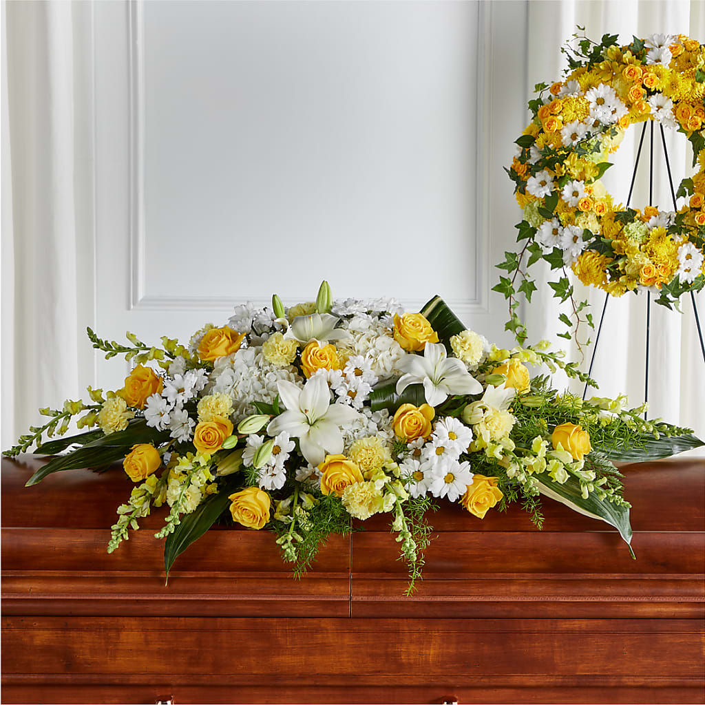 Golden Harmony Casket Spray – Marshall Floral Llc, Marshall MO