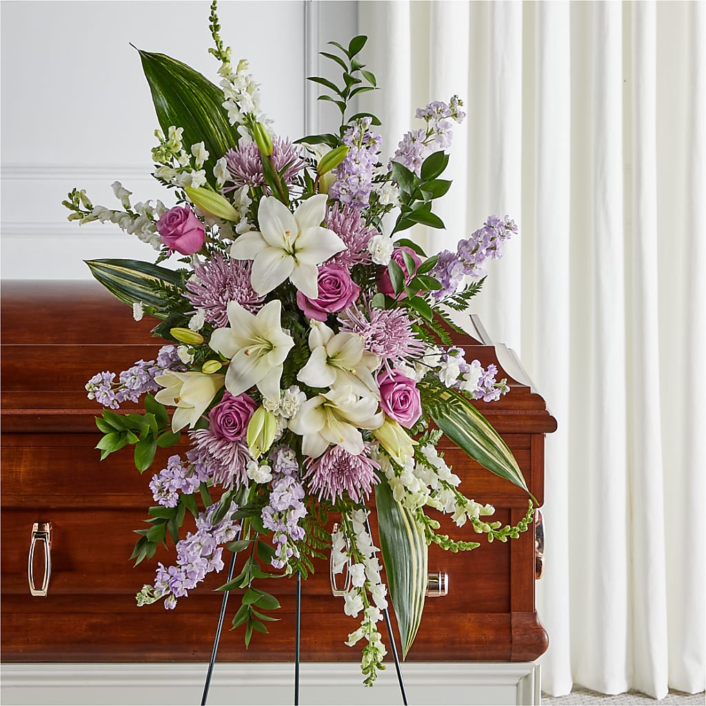 Grateful Hearts Standing Spray – Marshall Floral Llc, Marshall MO