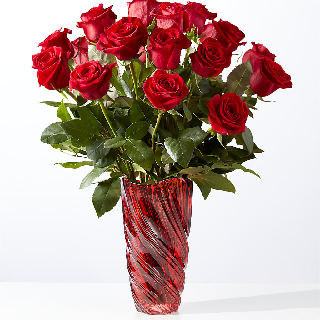 Classic Love Red Rose Bouquet with Luxe Swirl Vase – Marshall Floral Llc, Marshall MO