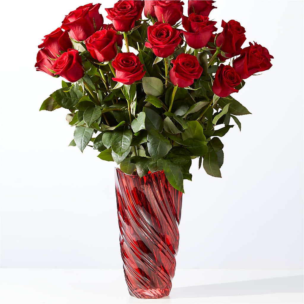 Classic Love Red Rose Bouquet with Luxe Swirl Vase – Marshall Floral Llc, Marshall MO