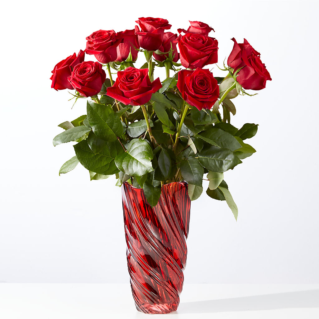 Classic Love Red Rose Bouquet with Luxe Swirl Vase – Marshall Floral Llc, Marshall MO