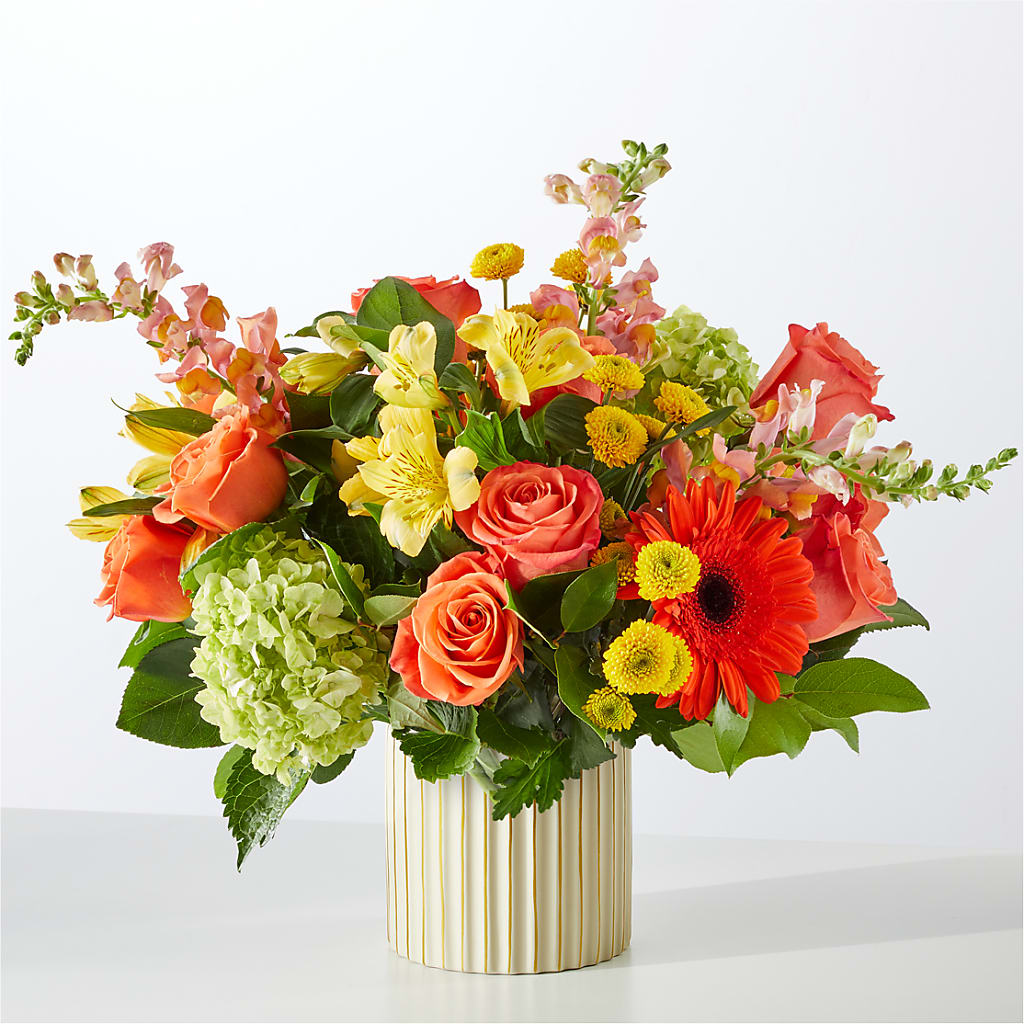 Autumn Sunshine Bouquet with Ivory Vase – Marshall Floral Llc, Marshall MO